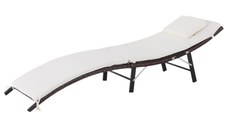 Outsunny Sezlong Pat de Gradina Scaun Ergonomic din Rattan cu Saltea Detasabila, 196x61x53cm alb | Aosom.ro 