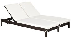 Outsunny Sezlong pentru 2 persoane din otel si ratan maro si alb, cu spatar reglabil, 195x120x28 cm