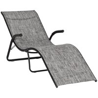 Outsunny Sezlong pentru Plaja de Gradina Pliabil, Chaise Longue de Exterior Ergonomic din Metal si Tesatura Plasa, Gri - 1