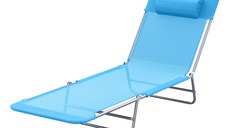 Outsunny sezlong pliabil cu spatar reglabil si perna, sezlong de gradina, plaja si camping, albastru | Aosom Romania