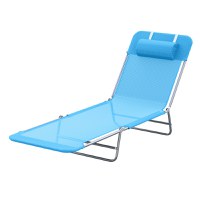 Outsunny sezlong pliabil cu spatar reglabil si perna, sezlong de gradina, plaja si camping, albastru | Aosom Romania - 1