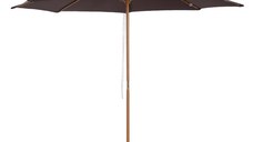 Outsunny Umbrela de Gradina cu Stalp din Lemn si Sipci, Parasolar pentru Exterior din Poliester, Φ300x250cm, Cafeniu