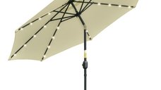 Outsunny Umbrela de gradina inclinabila, 265 cm, cu 32 de lumini LED solare si manivela, 8 spite din otel, poliester, bej