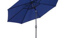 Outsunny Umbrela de Gradina Φ300cm cu Manivela si care se Inclina cu Stalp Demontabil, Metal si Poliester Albastru