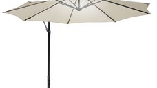 Outsunny Umbrela de Soare de Gradine cu Brat, Manivela si 8 benzi LED cu Energie Solara Φ295x245cm, Crem