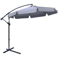 Outsunny Umbrela de Soare pentru Gradina cu Brat Parasolar din Metal, Baldachin din Poliester Reglabil si Deschidere cu Manivela, Φ265x265cm, Gri - 1