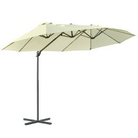 Outsunny umbrela dubla pentru gradina din metal si poliester Anti-UV impermeabil cu manivela, 440x270x250cm, bej - 1