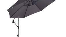 Outsunny Umbrela pentru Exterior Umbrela de Gradina Descentralizata Gri cu Manivela Structura Otel si Poliester Anti-UV Φ300x250cm