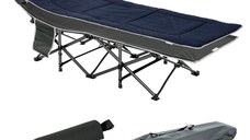 Pat pliabil de camping Outsunny, cu saltea, perna si husa de transport, 188x64.5x53cm, albastru | AOSOM RO