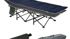 Pat pliabil de camping Outsunny, cu saltea, perna si husa de transport, 188x64.5x53cm, albastru | AOSOM RO