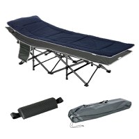 Pat pliabil de camping Outsunny, cu saltea, perna si husa de transport, 188x64.5x53cm, albastru | AOSOM RO - 1