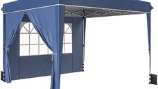 Pavilion Pliabil Outsunny 3x3 m cu Înălțime Ajustabilă, Pereți Laterali și Accesorii, Albastru Închis | Aosom Romania