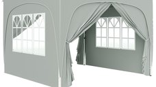Pavilion pliabil Outsunny, cu ferestre laterale si geanta de transport, 300 x 300 x 273 cm, gri deschis