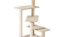 PawHut Ansamblu de joaca pentru Pisici pe mai multe niveluri cu Stalp de zgariat din Sisal, Copac pentru Pisici cu Platforme si Cusca din Plus Bej, 50x50x100cm