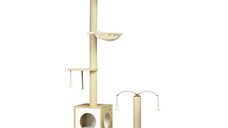 PawHut Ansamblu pentru pisici din PAL reglabil cu stalp de zgariat pentru pisici, 40x40x225-285cm | AOSOM RO