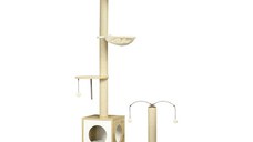 PawHut Ansamblu pentru pisici din PAL reglabil cu stalp de zgariat pentru pisici, 40x40x225-285cm | AOSOM RO