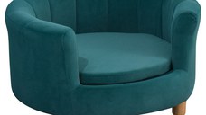 PawHut Canapea pentru Caini Captusita cu Spatar si Perna Detasabila, Culcus pentru Pisica de Interior, 65x64x37 cm, Verde