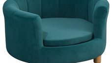PawHut Canapea pentru Caini Captusita cu Spatar si Perna Detasabila, Culcus pentru Pisica de Interior, 65x64x37 cm, Verde