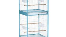 PawHut Colivie pentru Păsări cu Roți Pivotante, Tăvi Detașabile, 51,5x50x140 cm, Albastru | Aosom Romania