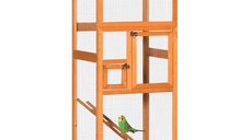 PawHut Cotet pentru pasari din lemn pentru exterior, cu tava extensibila, 2 usi, portocaliu, 68cm x 63cm x 165 cm