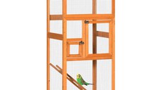 PawHut Cotet pentru pasari din lemn pentru exterior, cu tava extensibila, 2 usi, portocaliu, 68cm x 63cm x 165 cm