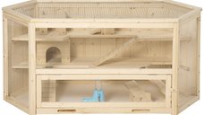 PawHut Cusca pentru hamsteri din lemn cu 3 niveluri, acoperis cu deschidere, 115x60x55cm
