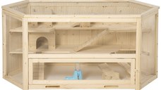 PawHut Cusca pentru hamsteri din lemn cu 3 niveluri, acoperis cu deschidere, 115x60x55cm