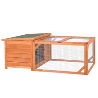 PawHut Cusca pentru iepuri cu casuta si zona ingradita, 125.5 x 100 x 49 cm, Lemn, Maro / Verde - 1