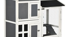 PawHut Cusca pentru iepuri, Cusca de exterior pentru iepurasi, cu roti, casute principale, zona de alergat, Casuta pentru animale mici | Aosom RO