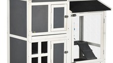 PawHut Cusca pentru iepuri, Cusca de exterior pentru iepurasi, cu roti, casute principale, zona de alergat, Casuta pentru animale mici | Aosom RO