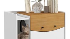 PawHut Cutie pentru Pisici Extensibila cu Design de Dulap, 78x50x51cm, Stejar/Alb | Aosom Romania