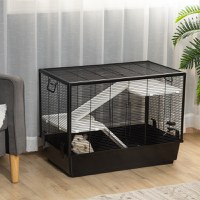 PawHut Habitat de cusca pentru animale mici de interior pentru porcusori de guinea, hamsteri, chinchilla, cu accesorii, 80x48x58 cm, negru - 1