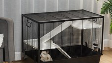 PawHut Habitat de cusca pentru animale mici de interior pentru porcusori de guinea, hamsteri, chinchilla, cu accesorii, 80x48x58 cm, negru