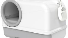 PawHut Litiere pentru Pisici cu Capac si Tava Extractabila, Inclusa Lopata si Saci Deodorant, Alb si Gri | Aosom Romania
