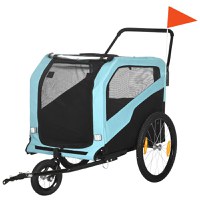 PawHut Remorca de Bicicleta pentru Caini 2 in 1 cu 2 Intrari si Buzunare de Depozitare, Carucior pentru Caini 30kg max din Otel si Tesatura Oxford - 1