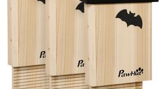 PawHut Set de 3 Adăposturi din Lemn pentru Liliac, 25x6x37.5 cm, Lemn de Pin Natural | Aosom Romania
