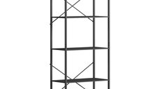 Raft HOMCOM pentru carti cu 5 nivele, design industrial, cadru metalic, 60x30x170.5 cm, Negru