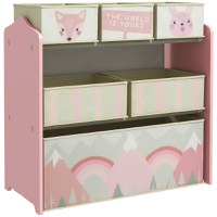 Raft mobil ZONEKIZ pentru jucării cu 6 containere detașabile din material textil, 63x30x66cm, de culoare roz | Aosom Romania - 1
