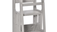 Scara pentru Copii Turn Montessorian, Inaltime Reglabila 3 Niveluri, HDPE non-toxic si inodor, 47x47x90cm, Gri HOMCOM | Aosom RO