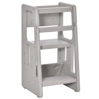 Scara pentru Copii Turn Montessorian, Inaltime Reglabila 3 Niveluri, HDPE non-toxic si inodor, 47x47x90cm, Gri HOMCOM | Aosom RO - 1