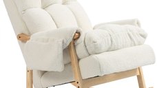Scaun balansoar HOMCOM cu buzunare laterale, husă Snow-Flannel și picioare din lemn de cauciuc, crem