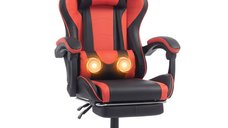 Scaun gaming ergonomic HOMCOM cu masaj, suport lombar reglabil si suport pentru picioare, rosu si negru