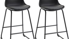 Scaune de bar, set din 2 piese cu scaun tapitat cu Protectie anti-alunecare, PU si otel, 43x43x97,5cm, negru HOMCOM | Aosom RO