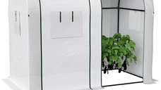 Seră de grădină Outsunny 1,8 m² pentru roșii cu 2 uși și 4 feronerie cu fermoar, acoperiș PE 135 g/m² alb | Aosom Romania