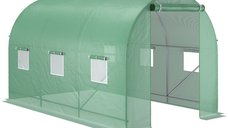 Seră de Grădină Outsunny cu Feronerie Solidă, Ușă și Acoperiș Rotunjit, 3.5x2x2 m, Verde | Aosom Romania