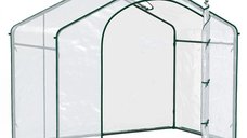 Sera Portabila Outsunny 6' x 3' x 6' cu Cadru de Otel si Folie PE, Aerisire si Usa cu Fermoar pentru Gradina | Aosom Romania