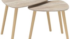 Set 2 măsuțe de cafea HOMCOM suprapozabile, stil nordic, cu picioare din lemn