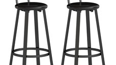 Set 2 Scaune de Bar HOMCOM cu Spătar și Suport pentru Picioare - Maro Rustic si Negru