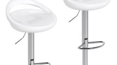 Set 2 Scaune de Bar HOMCOM Rotative cu Suport pentru Picioare, Inaltime Reglabila, Alb, 46x41x76-96 cm