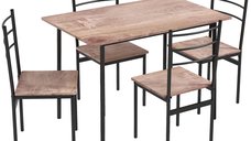 Set 5 Piese HOMCOM cu Masă Dreptunghiulară și 4 Scaune Moderne din MDF și Oțel, 110x70x75 cm, Maro | Aosom Romania